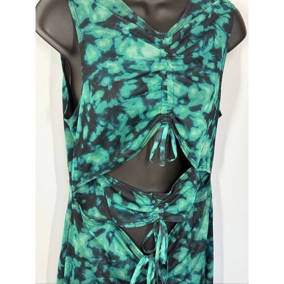 Topshop mesh ruched maxi dress in green tie dye size medium - Picture 8 of 11